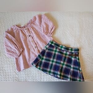 Pink Blouse and Plaid Skirt Set